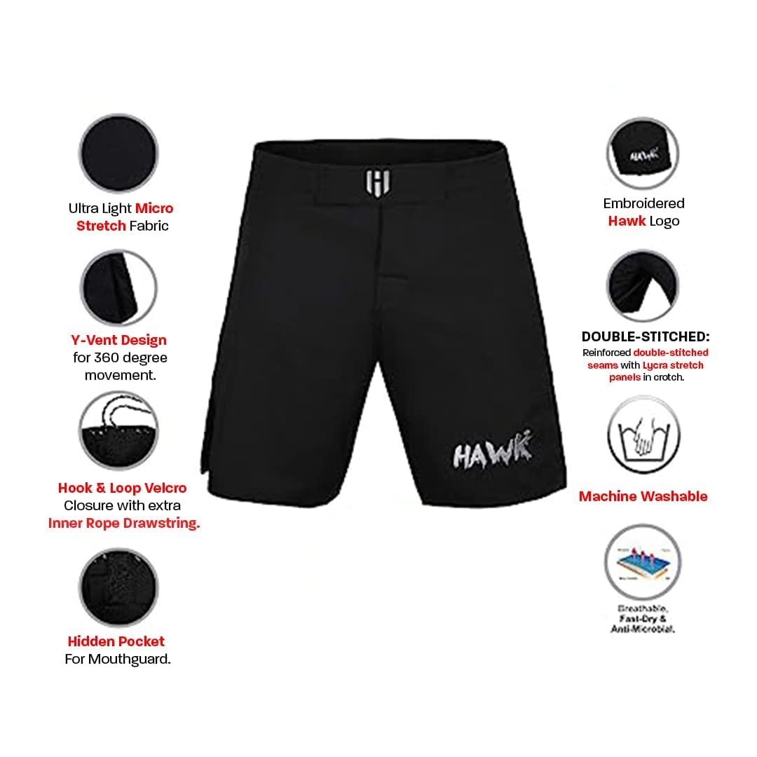 Hawk Sports Athletic Shorts for Men and Women, No Gi MMA Shorts for Peak Performance Boxing, Kickboxing, and Wrestling