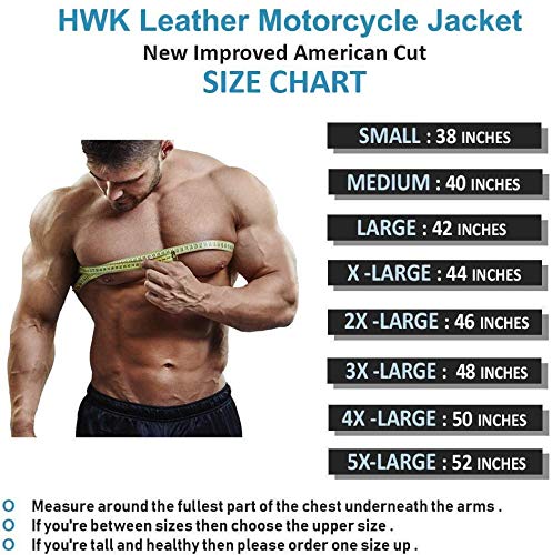 HWK Leather Motorcycle Jacket with Armor for Men, Cafe Racer Genuine Leather Jacket for Weather Resistant Riding