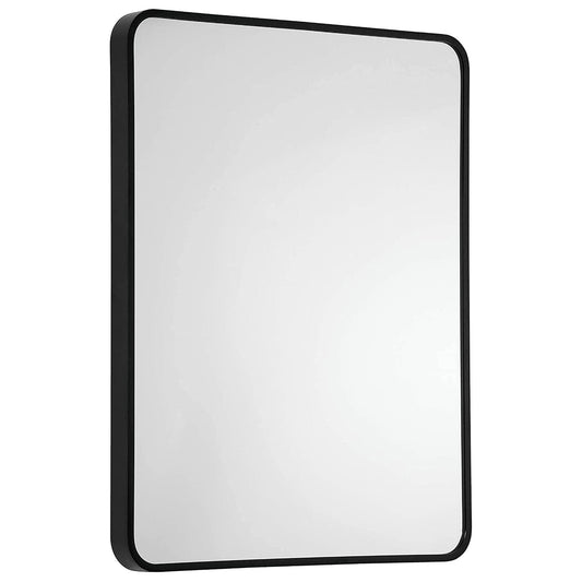 Matte Black Bathroom Mirror for Wall 22"x28" -Rectangular Aluminum Metal Frame with Round Corners-Wall Mounted with Glass Panel-Vanity for Decoration Hanged Vertically/Horizontally