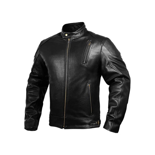 HWK Leather Motorcycle Jacket with Armor for Men, Cafe Racer Genuine Leather Jacket for Weather Resistant Enduro Motocross, Motorbike Riding, Easy Adjust Men's Motorcycle Jacket, 4X-Large