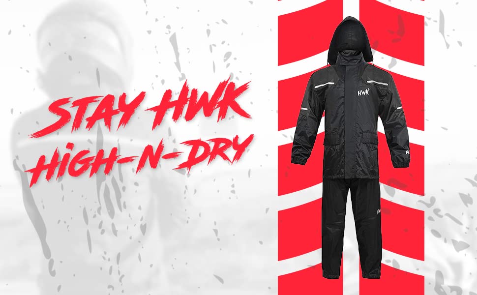 HWK Motorcycle Rain Suit for Men and Women, Reflective Rain Jacket and Rain Pants for Weatherproof All-Season Riding