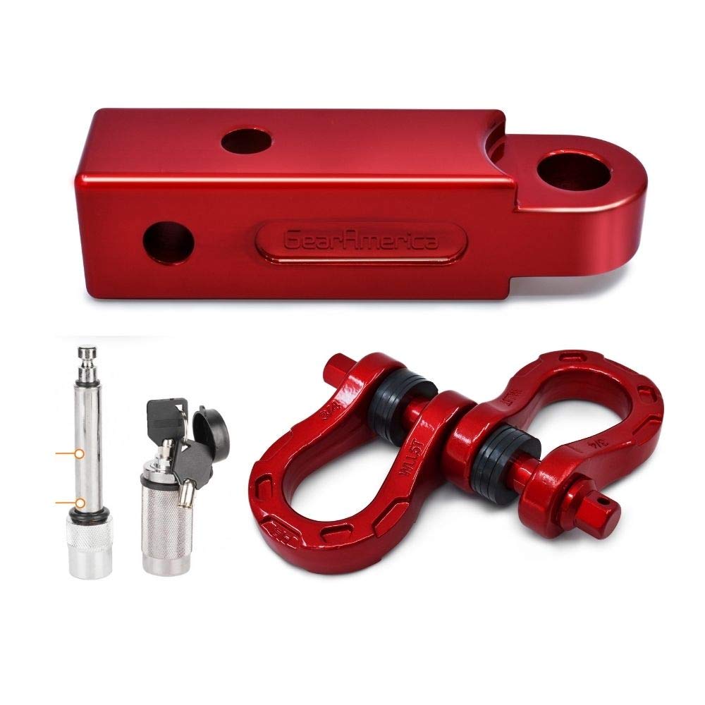 GearAmerica Ultra Shackle Aluminum Hitch Receiver Bundle – 30,000 lbs (15T) MBS, 10,000 lbs (5T) WLL – Rust-Free Anchor Point for Your Tow Strap or Recovery Rope – Includes ⅝” Hitch Lock – Red