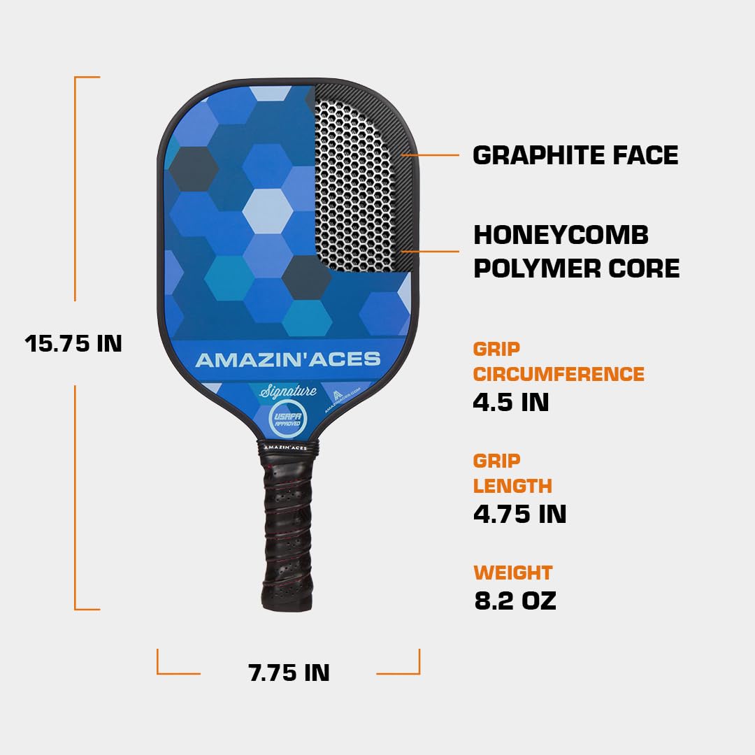 Amazin' Aces Graphite Pickleball Paddles Set - Single, 2 or 4 Paddles, Honeycomb Polymer Core with Comfy Cushion Grip - Varying Accessories Including Pickleballs, Pickleball Bag & Paddle Cover