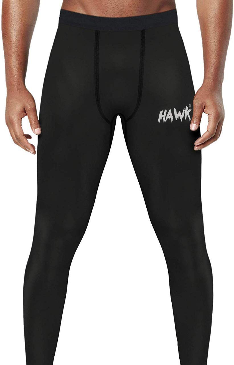 Hawk Sports Mens Compression Pants Base Layer Running Workout Muay Thai Jiu Jitsu MMA BJJ Spats Leggings Tights for Men (Black, 30'' Waist)