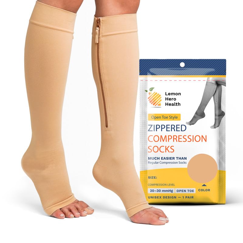 Zipper Compression Socks 20-30mmHg Open Toe with Zip Guard Skin Protection Medical Zippered Compression Socks for Men & Women