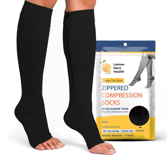 Compression Socks Men 20-30 mmHg - Open Toe Zippered Compression Stockings for Women, Improves Blood Circulation, Prevents Leg Swelling, Shin Splints, and Edema - 2XL, Black [1 Pair]