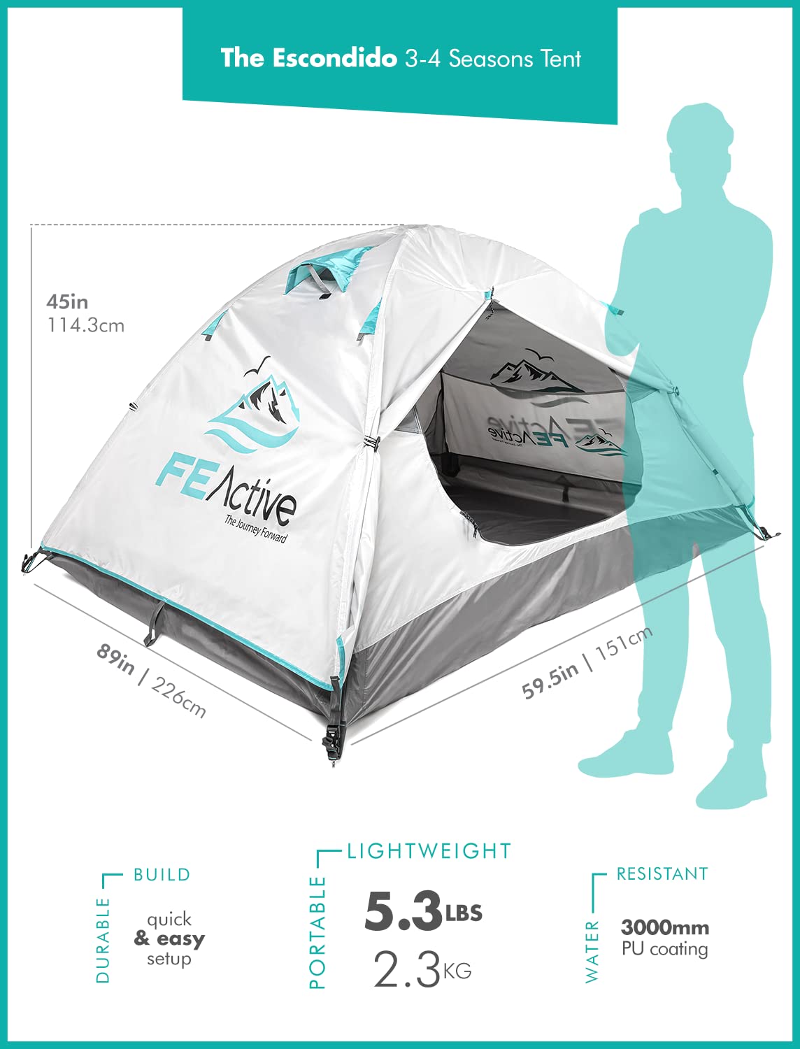 FE Active Waterproof Camping Tent, for Travel and Outdoor Activities. Camping Essential for Hikers and Outdoor Enthusiast