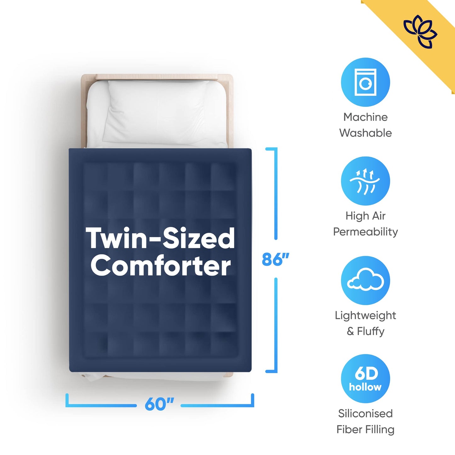 Equinox International, Comforter Twin Size - Duvet Insert - Quilted Down Alternative Thick Comforter with Corner Tabs - Box Stitched Microfiber (Twin, Navy Blue/Charcoal Grey)