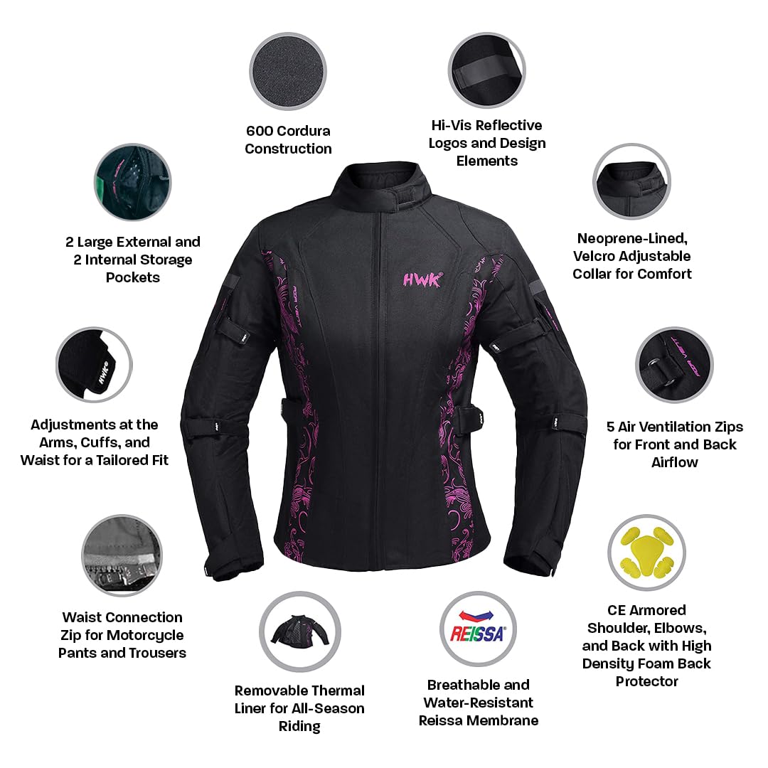 HWK Adventure/Touring Motorcycle Jacket for Women, Women's Motorcycle Jacket with CE Armor for Enduro Motorbike Riding