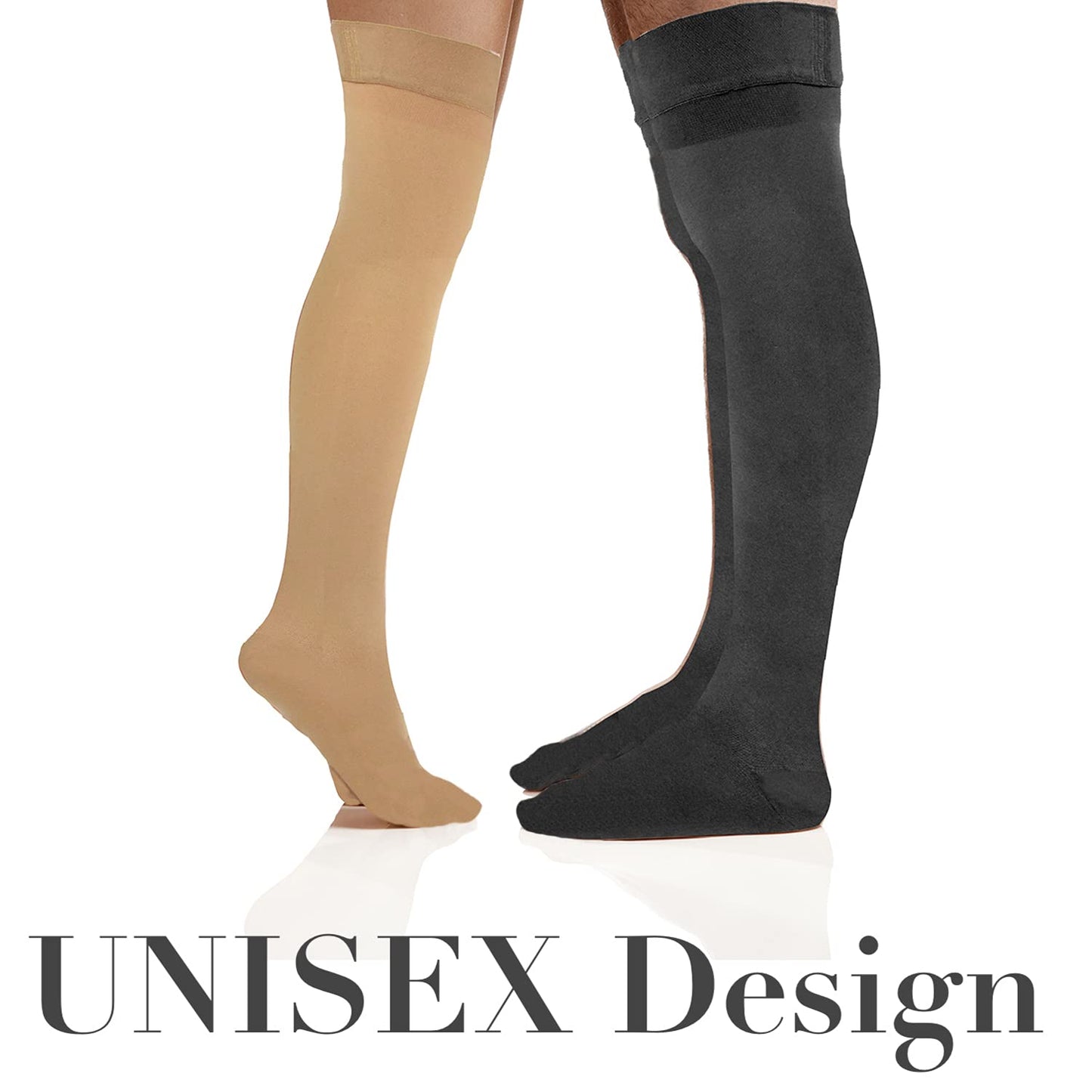 Thigh High Compression Stockings 20-30mmHg Closed Toe - Graduated Medical Class 1 Support for Women & Men - Black, Medium