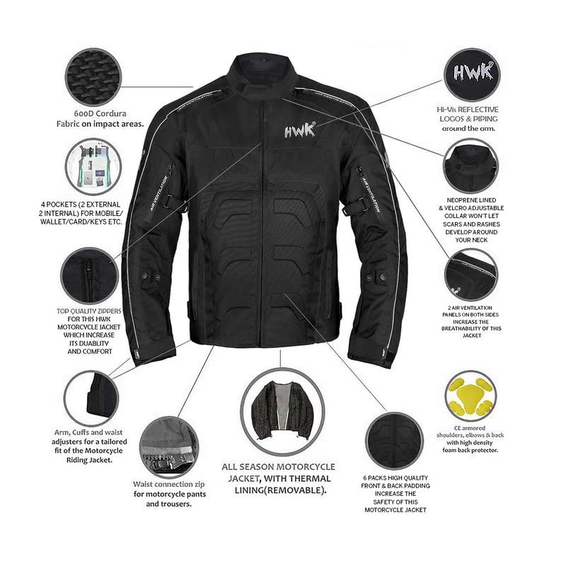 HWK Spyder Motorcycle Jacket for Men with Weather Resistant Cordura Textile Fabric for Enduro Motocross Jacket