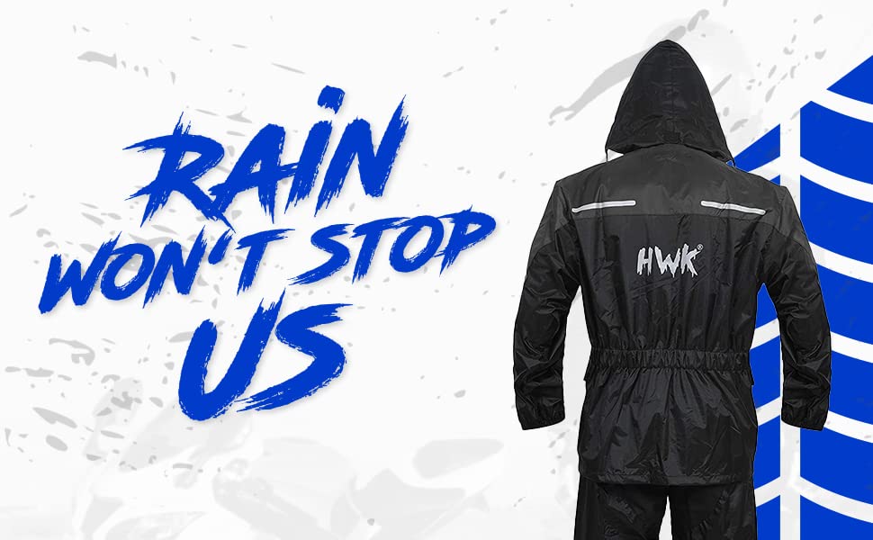 HWK Motorcycle Rain Suit for Men and Women, Reflective Rain Jacket and Rain Pants for Weatherproof All-Season Riding