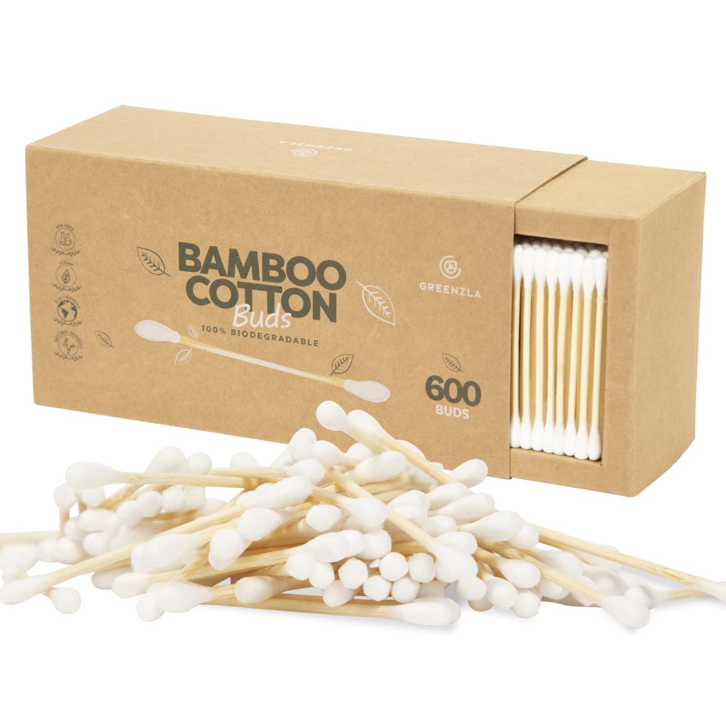 600 Pack Organic Cotton Swabs Natural Cotton Swabs for Ears Cruelty-Free Cotton Swabs Biodegradable All Natural Chlorine-Free & Hypoallergenic Cotton Swabs Comes with Eco Friendly Cotton Swab Holder