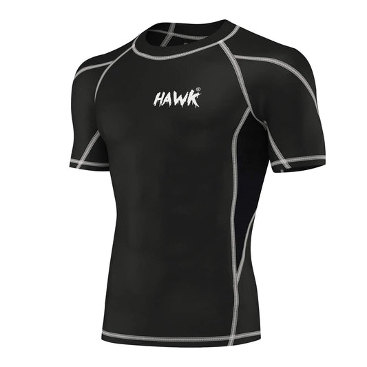 Mens Compression Shirts Base Layer Athletic Gym Short Sleeve Rashguard Shirt for Men (Black, XXX-Large)