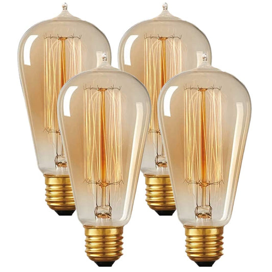 HUDSON BULB CO. Vintage Incandescent 60W Edison Light Bulbs (4 Pack) - 2100K Dimmable Warm Lightbulbs 230 Lumens - E26/E27 Base Clear Glass Light Bulb - ST58 Style Tear Drop Antique Spiral Filament