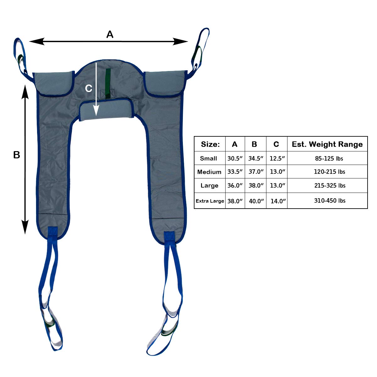 Patient Aid Slings for Toileting with Color-Coded Lifting Straps, Extra Large 310 to 450 lbs. Weight Capacity Full Body Hoist Patient Lift Sling, Comfy Padded Toileting Sling with Lower Back Support