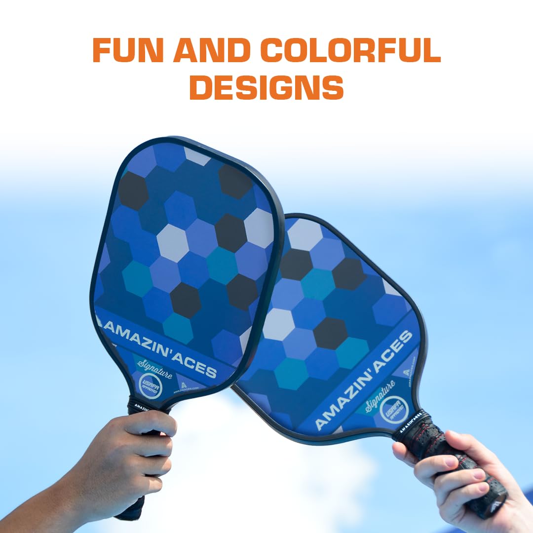 Amazin' Aces Graphite Pickleball Paddles Set - Single, 2 or 4 Paddles, Honeycomb Polymer Core with Comfy Cushion Grip - Varying Accessories Including Pickleballs, Pickleball Bag & Paddle Cover