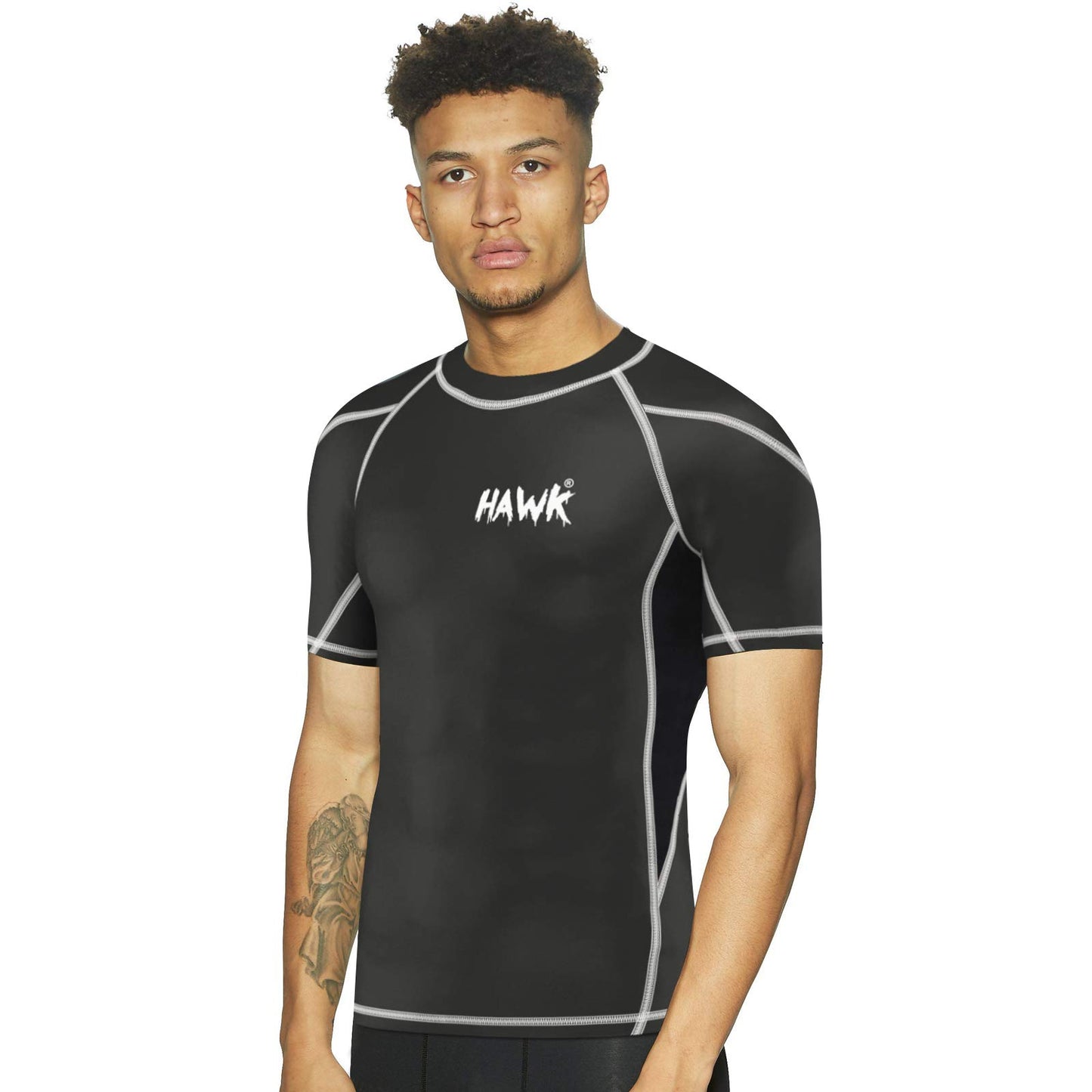 Mens Compression Shirts Base Layer Athletic Gym Short Sleeve Rashguard Shirt  (Black, Small)