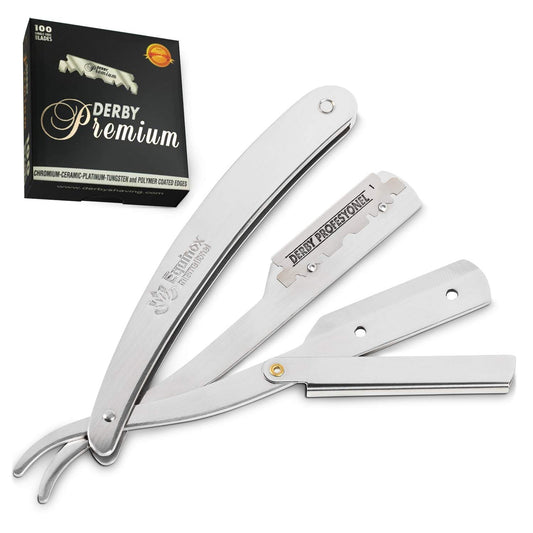 Equinox Professional Gun Metal Straight Edge Razor with 100 Single Edge Derby Blades - Close Shaving Men's Manual Shaver Safety (Gun Metal Edition)