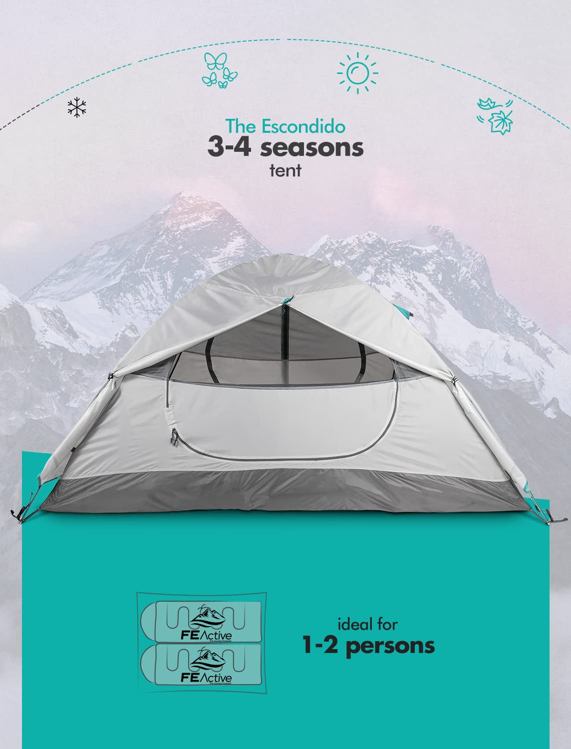 FE Active Waterproof Camping Tent, for Travel and Outdoor Activities. Camping Essential for Hikers and Outdoor Enthusiast