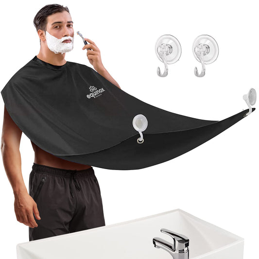 Equinox International Beard Bib Apron Beard Catcher for Shaving and Trimming, Waterproof Non-Stick Beard Apron and Beard Hair Catcher for Men - Beard Cape with 2 Suction Cups and Hook Accessories