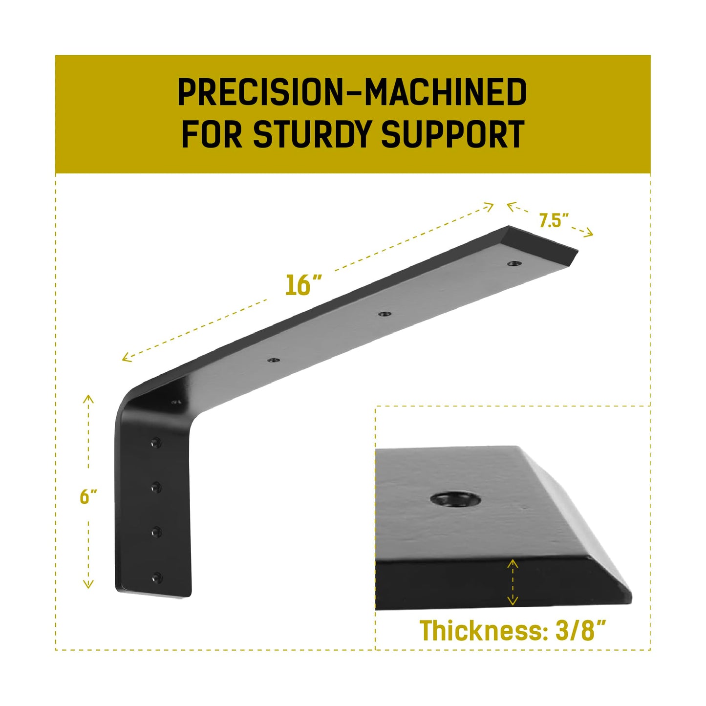 Lostronaut 16� Large L Bracket - Heavy Duty Metal Shelf Brackets, Floating Shelf Brackets, Countertop Brackets, Floating Shelf Hardware & Wall Shelving Brackets for Display Shelf, & Hanging Shelf