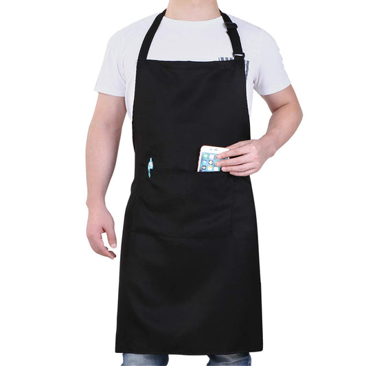 Will Well Adjustable Bib Aprons, Water Oil Stain Resistant Black Chef Cooking Kitchen Aprons with Pockets for Men Women