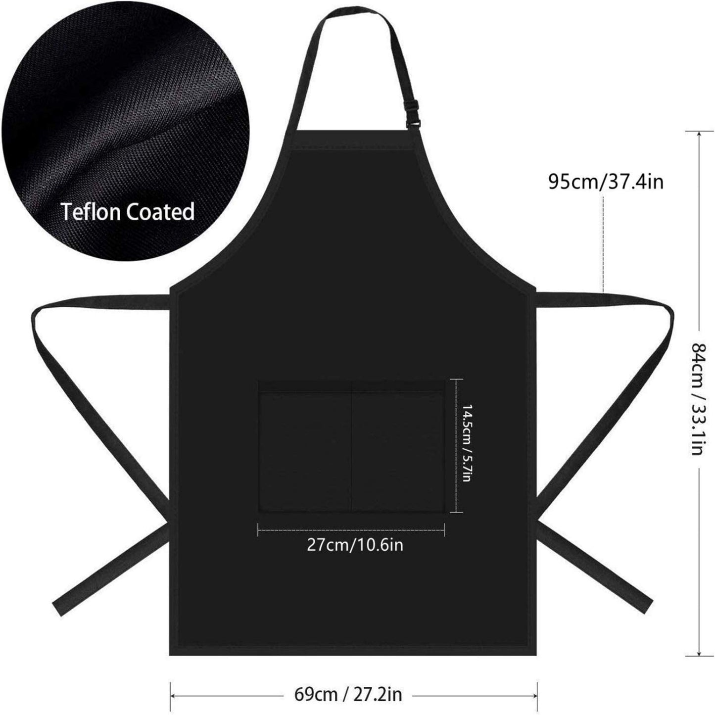 Will Well Adjustable Bib Aprons, Water Oil Stain Resistant Black Chef Cooking Kitchen Aprons with Pockets for Men Women