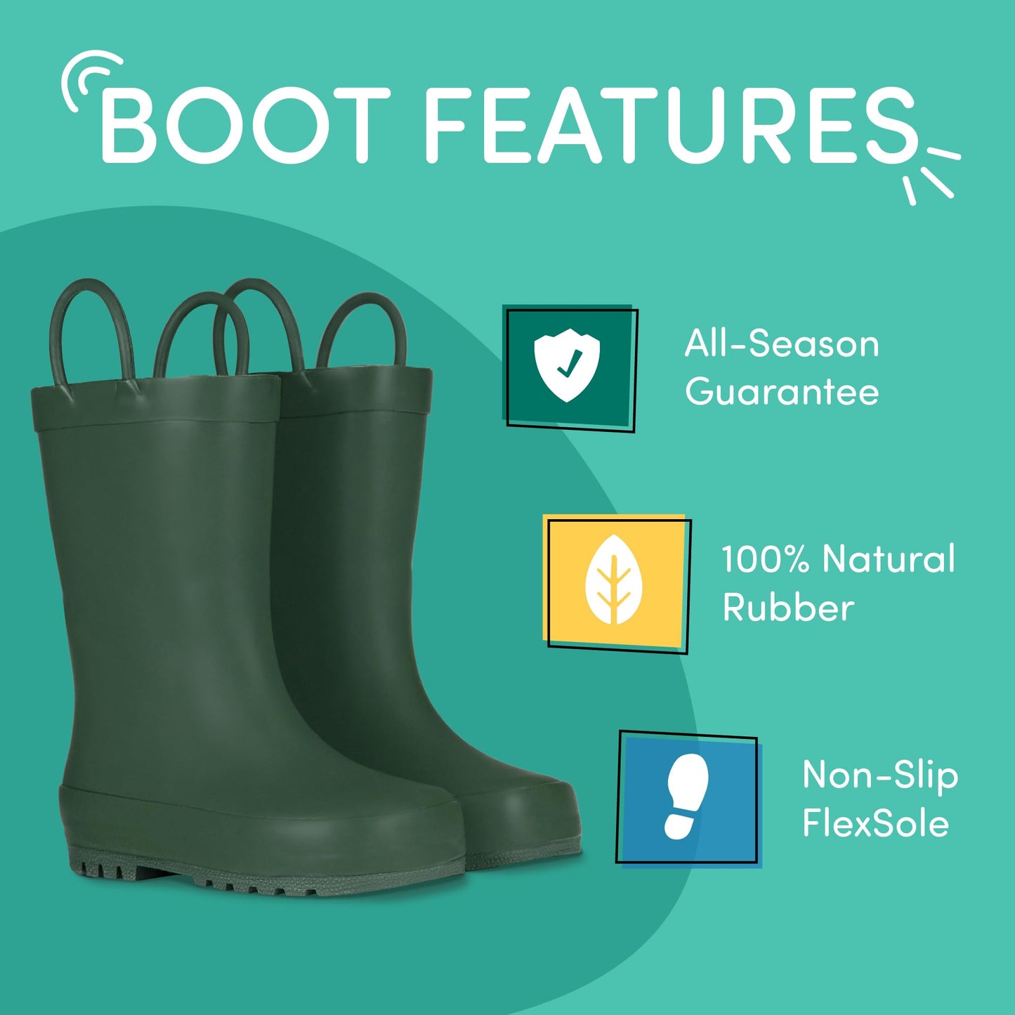 Lone Cone Elementary Collection - Premium Natural Rubber Rain Boots with Matte Finish for Toddlers and Kids, Leap Frog Green, Toddler 8