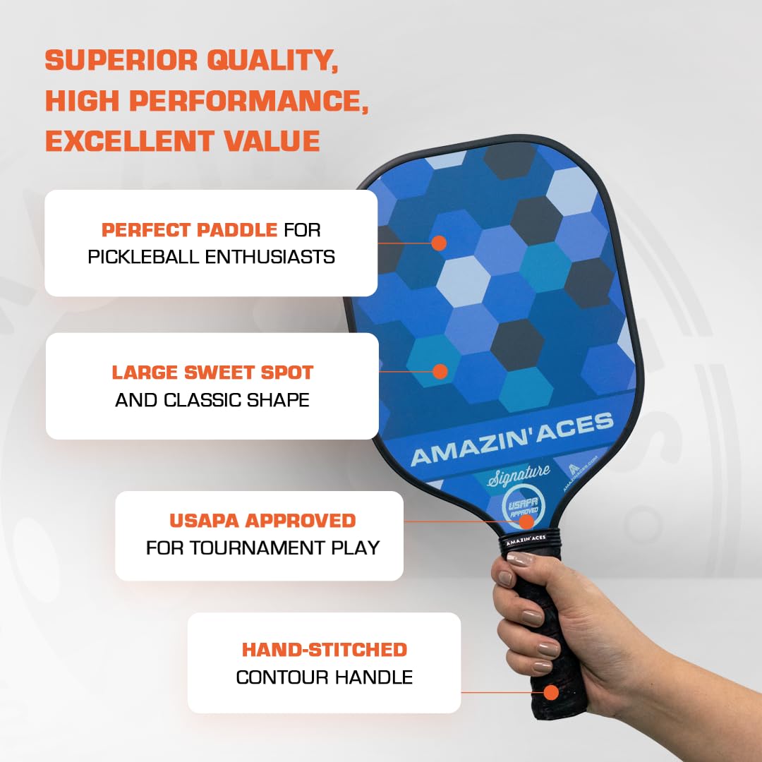 Amazin' Aces Graphite Pickleball Paddles Set - Single, 2 or 4 Paddles, Honeycomb Polymer Core with Comfy Cushion Grip - Varying Accessories Including Pickleballs, Pickleball Bag & Paddle Cover