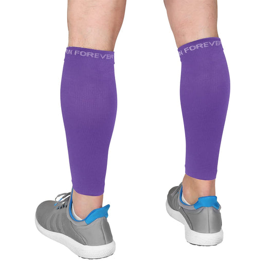 Run Forever Calf Compression Sleeves for Men and Women - Leg Compression Sleeve - Footless Compression Socks for Runners, Shin Splints, Varicose Vein & Calf Pain Relief - Purple Medium