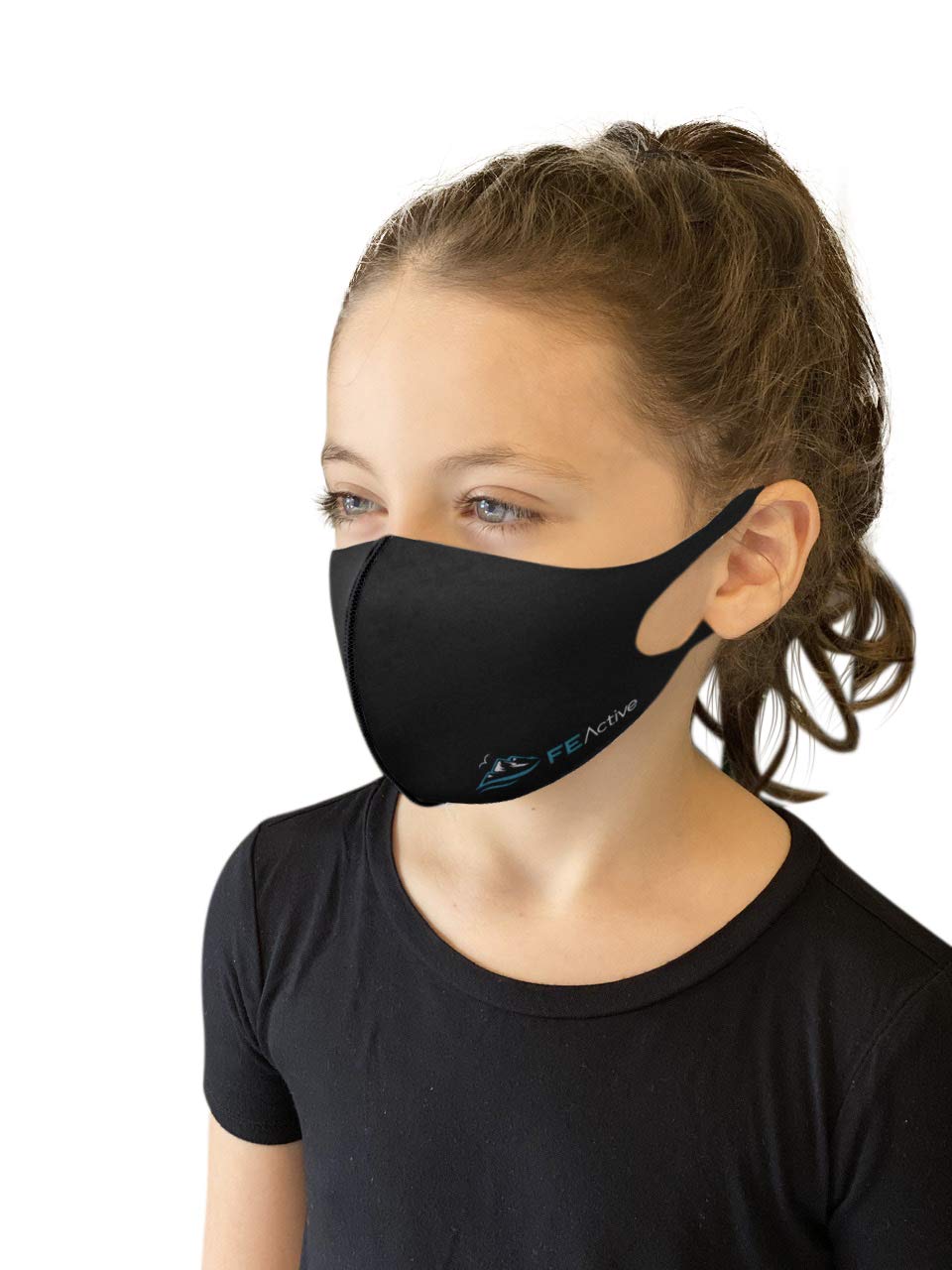 FE Active Kids Face Mask - Made in The USA Breathable, Washable, Unisex Athletic Reusable Masks for Outdoors, Sports Activities. Light, Soft, Quick Dry Fabric Children Mouth Cover Protection (2 Pack)