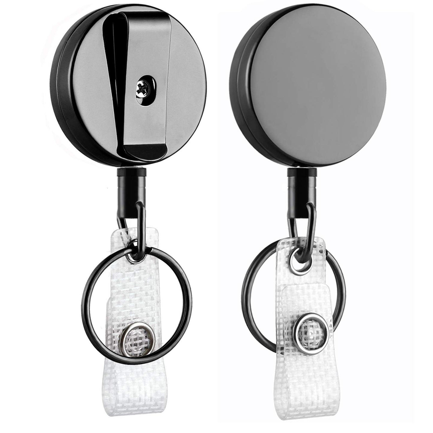 Heavy Duty Retractable Badge Holder Reel, Will Well Metal ID Badge Holder with Belt Clip Key Ring for Name Card Keychain [All Metal Casing, 27.5" Cord, Reinforced Id Strap]