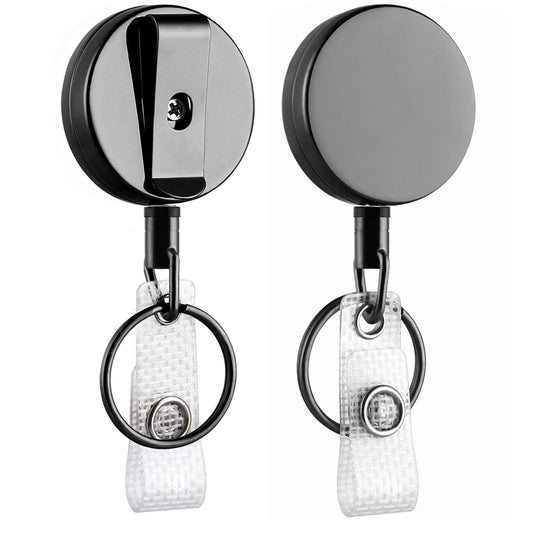 Heavy Duty Retractable Badge Holder Reel, Will Well Metal ID Badge Holder with Belt Clip Key Ring for Name Card Keychain [All Metal Casing, 27.5" Cord, Reinforced Id Strap]