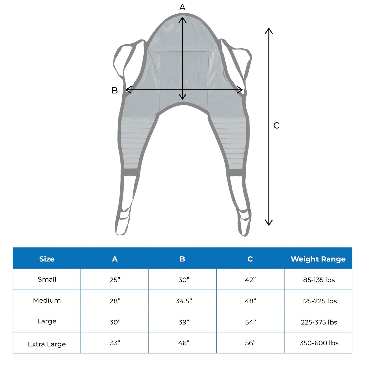 Patient Aid Padded U-Sling with Head Support, Universal Patient Lift Sling, Size Large, 225-375 lbs Capacity