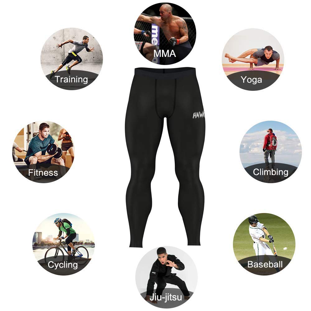 Hawk Sports Mens Compression Pants Base Layer Running Workout Muay Thai Jiu Jitsu MMA BJJ Spats Leggings Tights for Men