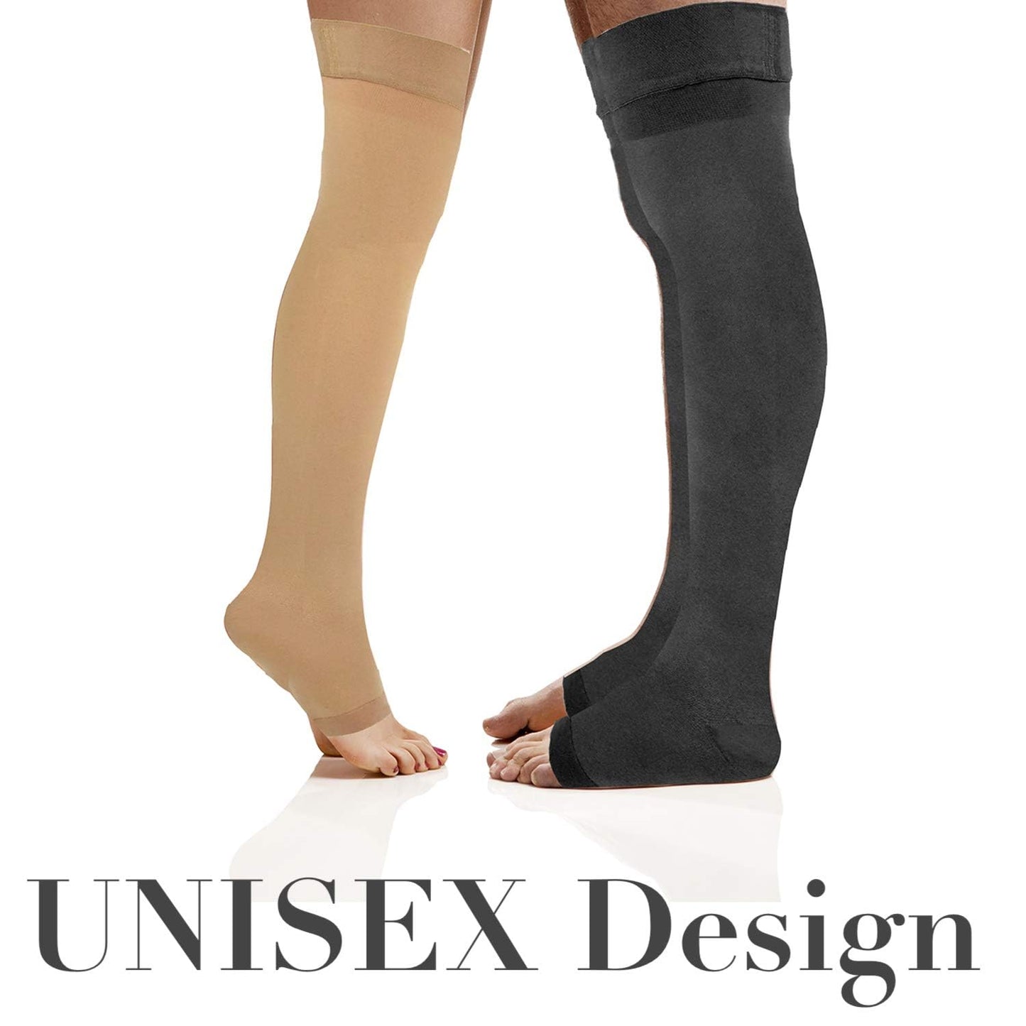 Thigh High Compression Stockings 20-30mmHg Open-Toe for Men and Women Support