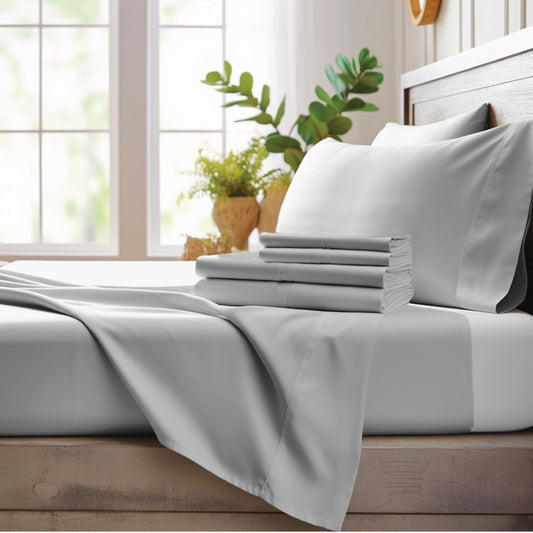 Bamboo Bay 4 Piece King Size Sheets Set - 100% Viscose Made From Bamboo Sheets King Size - Soft Cooling Sheets For Hot Sleepers - Breathable King Sheets Deep Pocket Fits Up to 16" Mattress, Light Grey