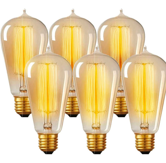 Vintage Incandescent Edison Light Bulbs 60W (6 Pack)- E26/E27 Base 2100K Dimmable Decorative Lightbulbs - ST58 Style Amber Warm Light - Antique Squirrel Filament Light Bulbs for Outdoor and Indoor