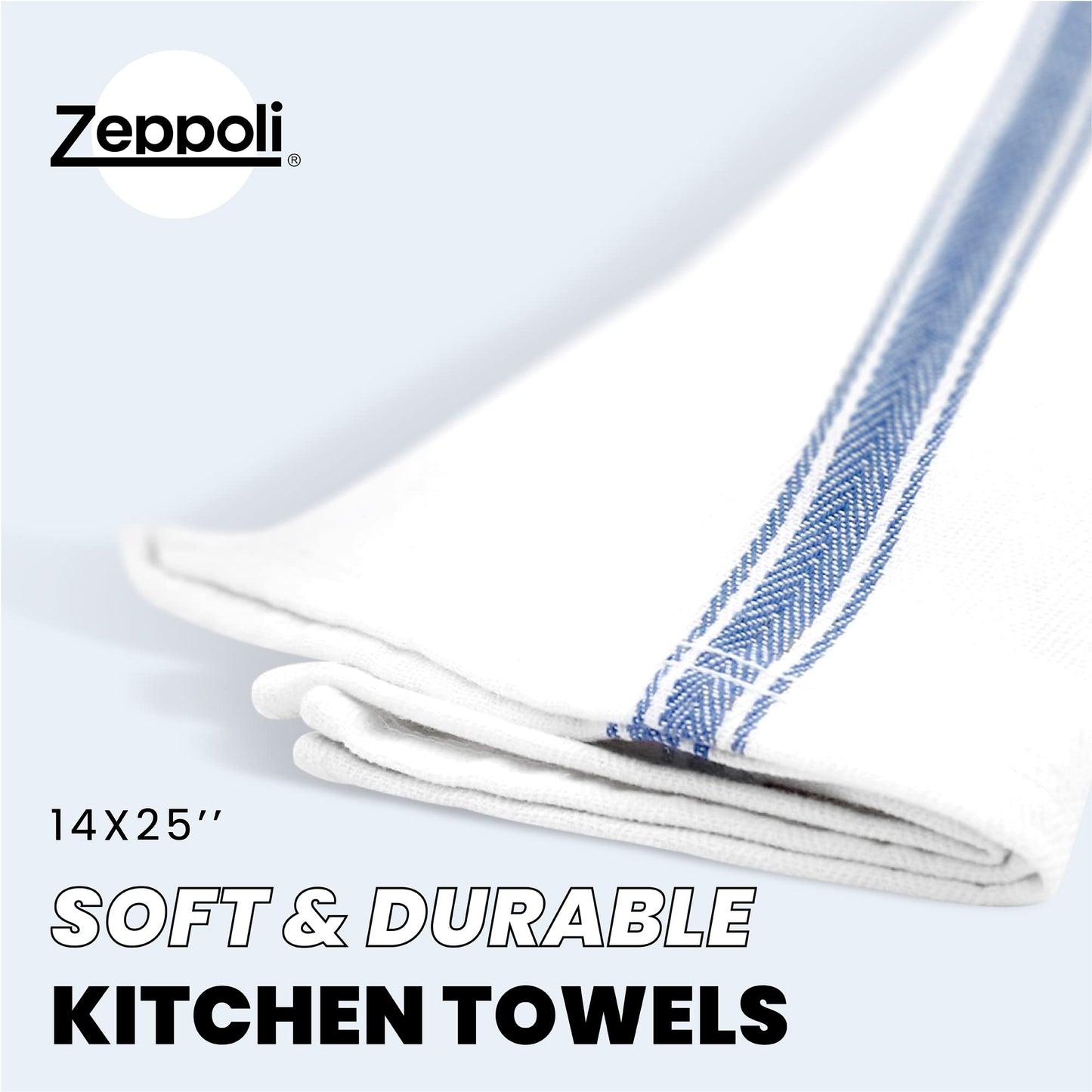 Zeppoli Classic Kitchen Towels - 45 Pack 100% Natural Cotton Kitchen Towel Set, Reusable Wash Cloths, Absorbent Dish Towels, Machine Washable Hand Towels, Kitchen Essentials -14� by 25�, Blue Striped