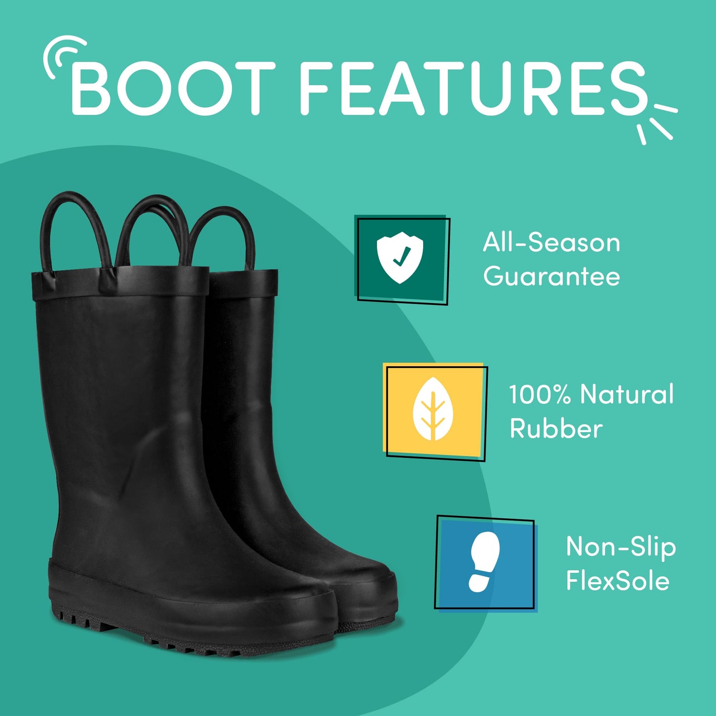 Premium Natural Rubber Rain Boots with Matte Finish for Toddlers and Kids