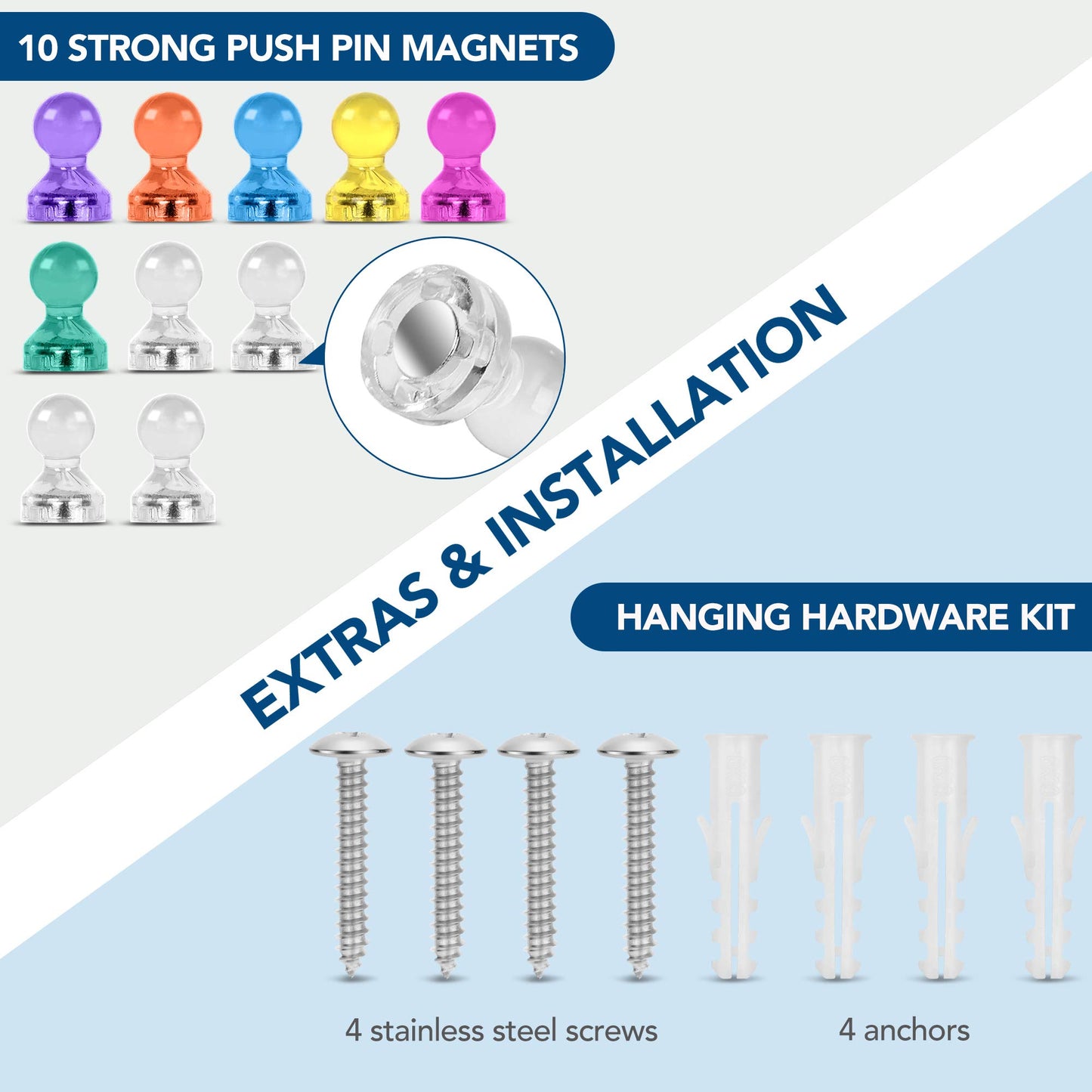 Magnetic Metal Board 17.5�� x 12�� - Magnet Bulletin Vision Memo Board includes 10 Push Pin Magnets and Hanging Hardware Kit for Easy Installation