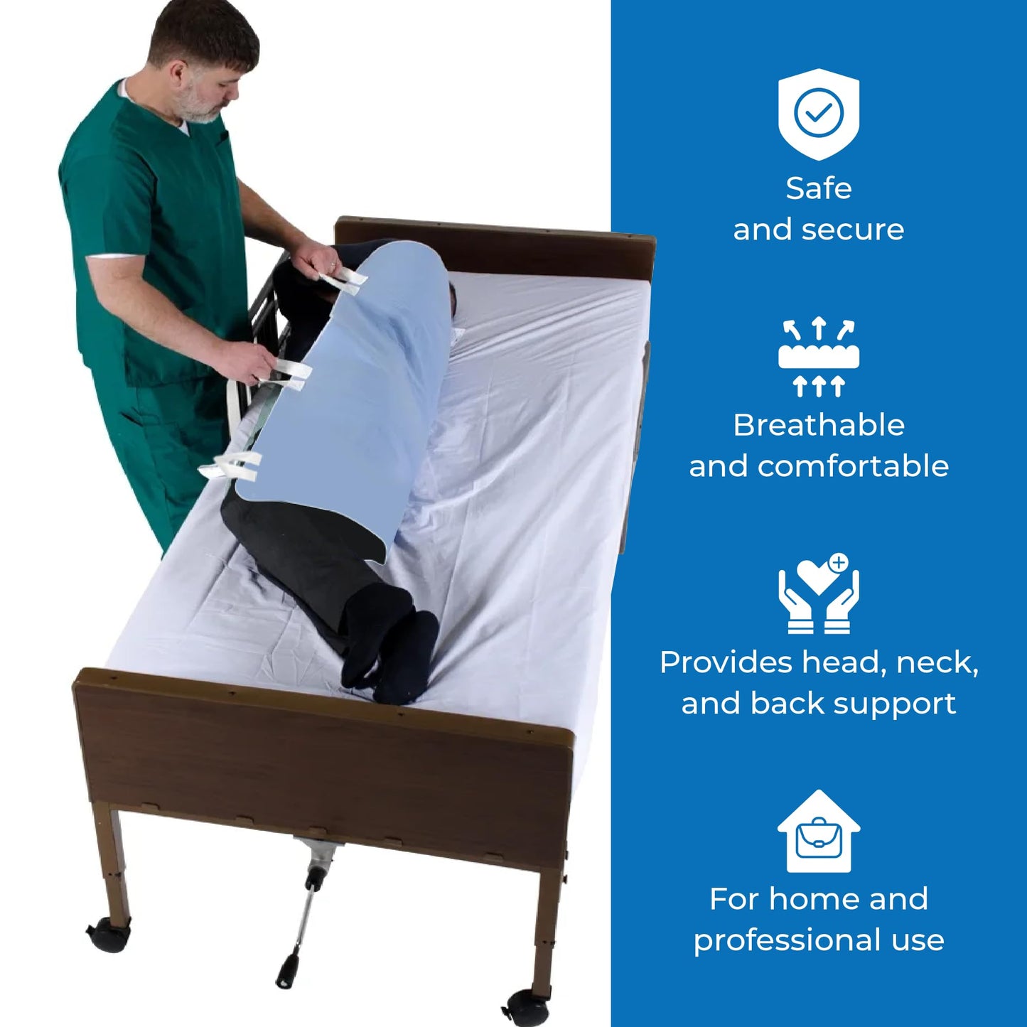 Patient Aid 34" x 72" Positioning Bed Pad with Handles | Incontinence Mattress Bedding Protector Liner Underpad | with Straps for Easy Lift Transfer | Reusable Washable Waterproof | Hospital Quality