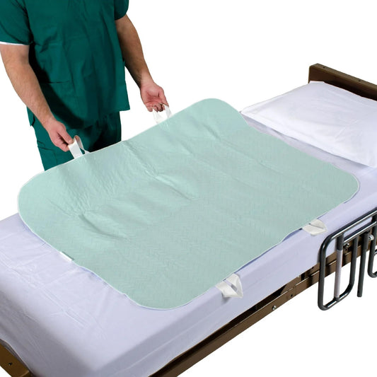 Patient Aid 34" x 52" Positioning Bed Pad with Handles | Incontinence Mattress Bedding Protector Liner Underpad | Straps for Easy Lift & Transfer | Reusable Washable Waterproof | Hospital Quality