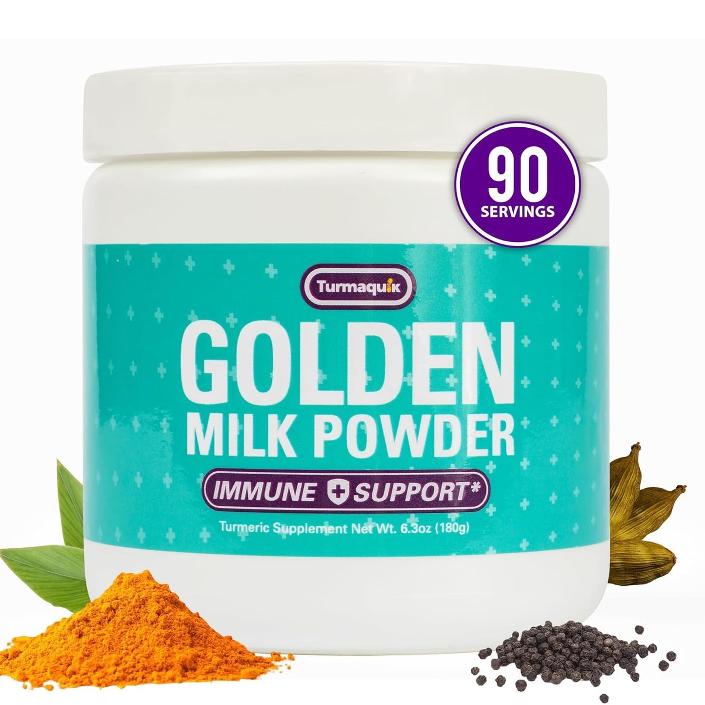 Turmaquik Organic Golden Milk Turmeric Powder, Immune Support + Superfood Blend of Ginger, Black Pepper, Curcumin, Cinnamon, Cardamom + Vitamins C, D, B6, B12, Zinc - Immunity Boost