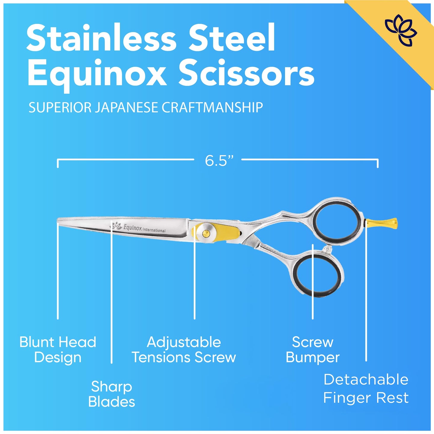 Equinox Razor Edge Series Professional Hair Scissors - 6.5� Premium Japanese Stainless Steel Hair Cutting Scissors, Hair Shears for Hair Cutting, Barber Accessories & Hair Salon Supplies - Silver