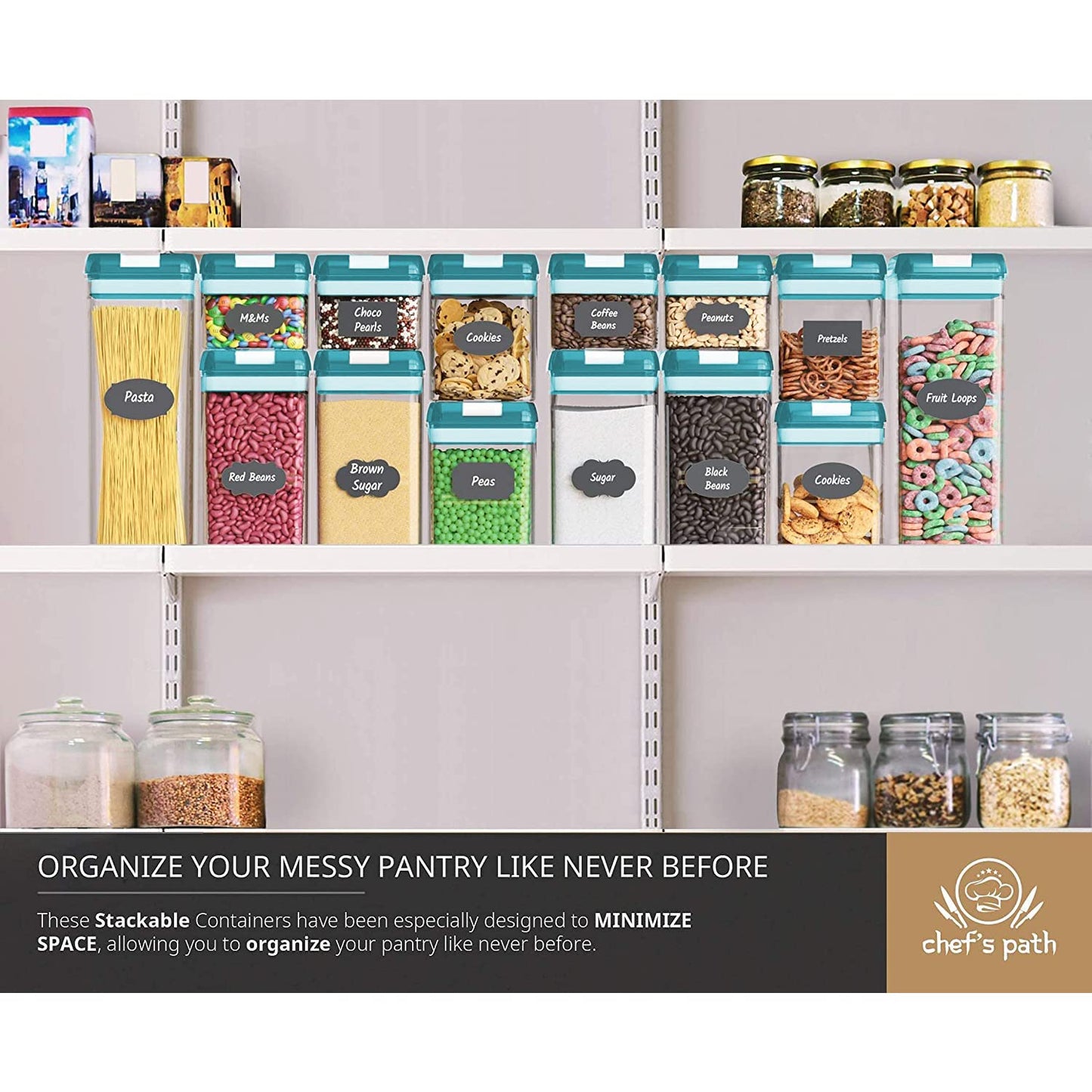 Airtight Food Storage Containers for Pantry Organization & Storage - 7 PC Pantry Organizer Plastic Containers