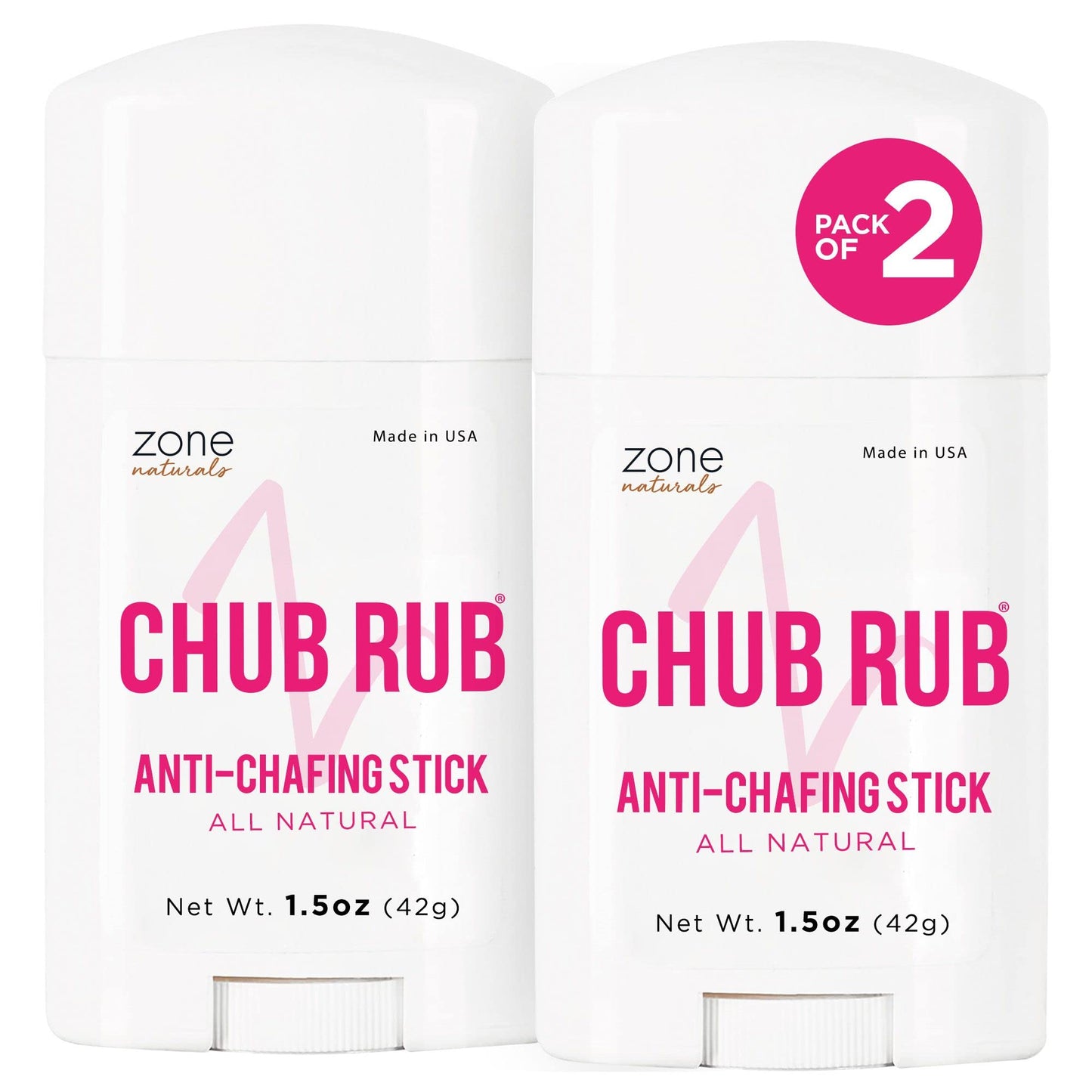 Zone Naturals Chub Rub Stick | 100% Natural Anti Chafing Stick | Anti Chafe Stick for Thigh Chafing Prevention - Reduces Rubbing and Irritation on Legs, Thighs, Bust, Arms and Neck | 1.5 Ounce