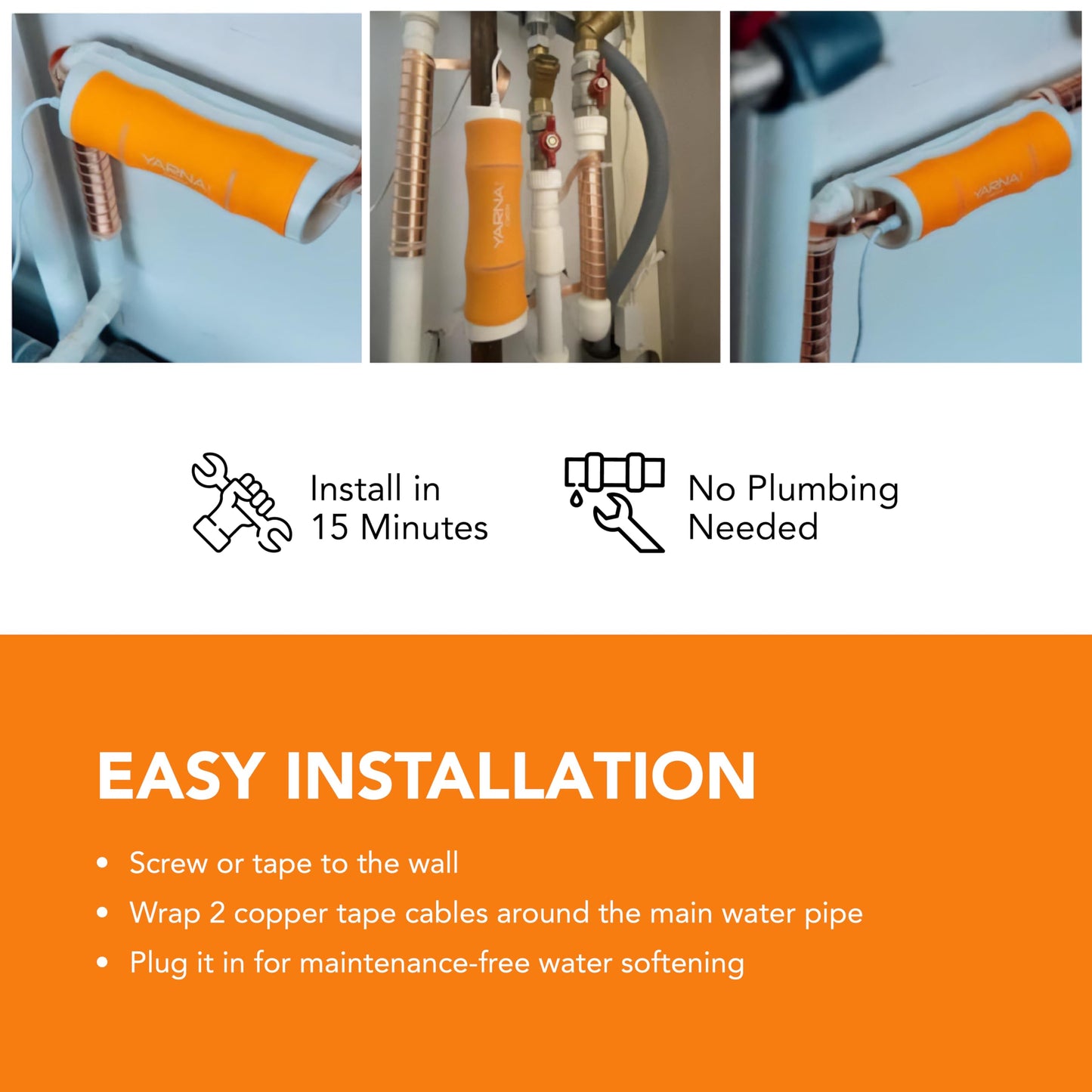 YARNA Capacitive Electronic Water Descaler Whole House Solution - Alternative No Salt Water Softener System, Reduces The Effects of Limescale and Hard Water [CWD24, Max 1" Pipe]