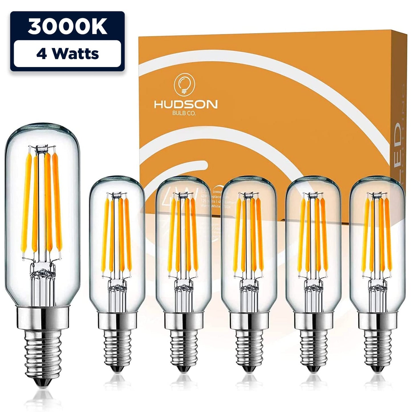 Hudson 4W LED Candelabra Light Bulb (6 Pack) - 3000K Dimmable T6/U Shaped Warm White Chandelier Bulbs (40W Equivalent) - E12 Small Base T25 UL Listed Indoor/Outdoor Candle Light LED Bulbs